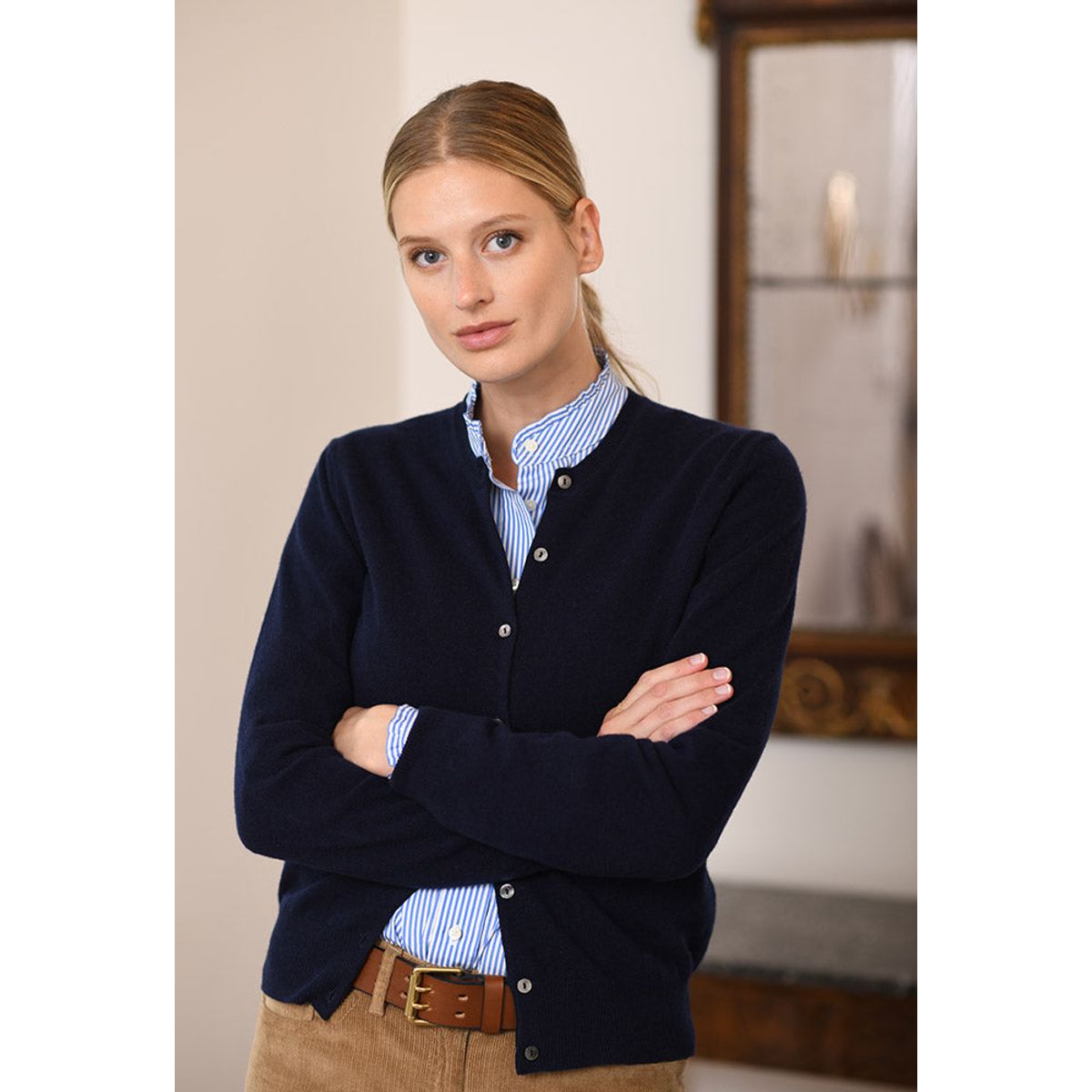 Franken & Cie Ladies Cardigan, marineblå merinould - 44 (XXL)