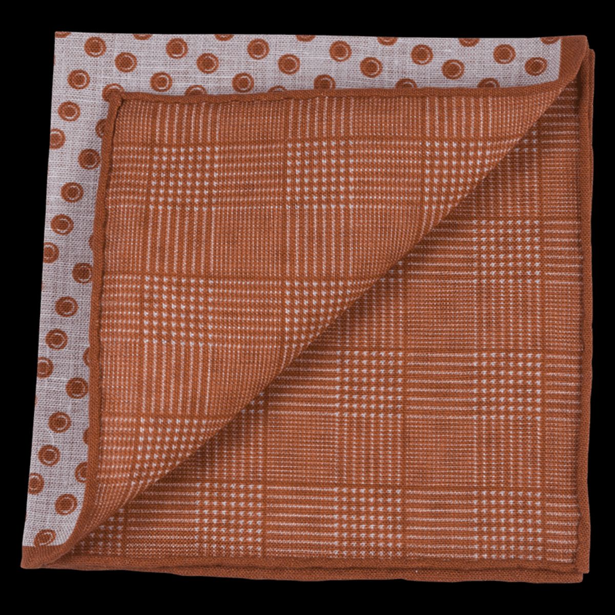 Pocket square charmeklud, orange dual-pattern, hør