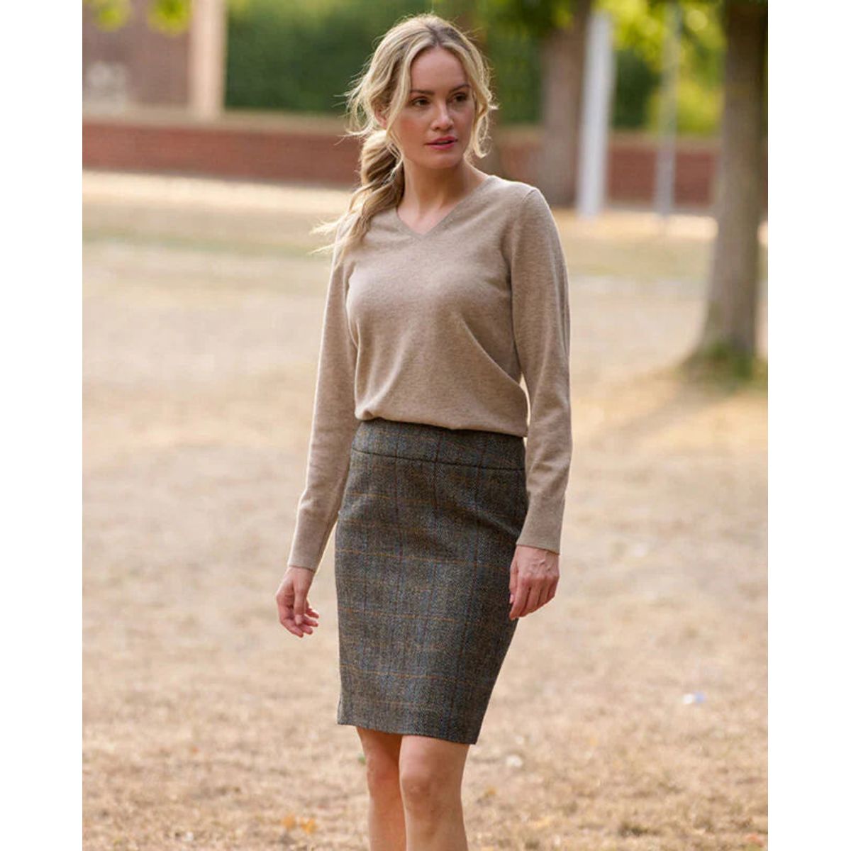 Pencil Skirt nederdel Harris Tweed, grøn/blå herringbone - 38 (M)