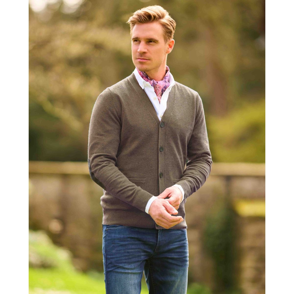 Fiffi cardigan modern fit, herre, merinould, nutmeg muskatnød - S