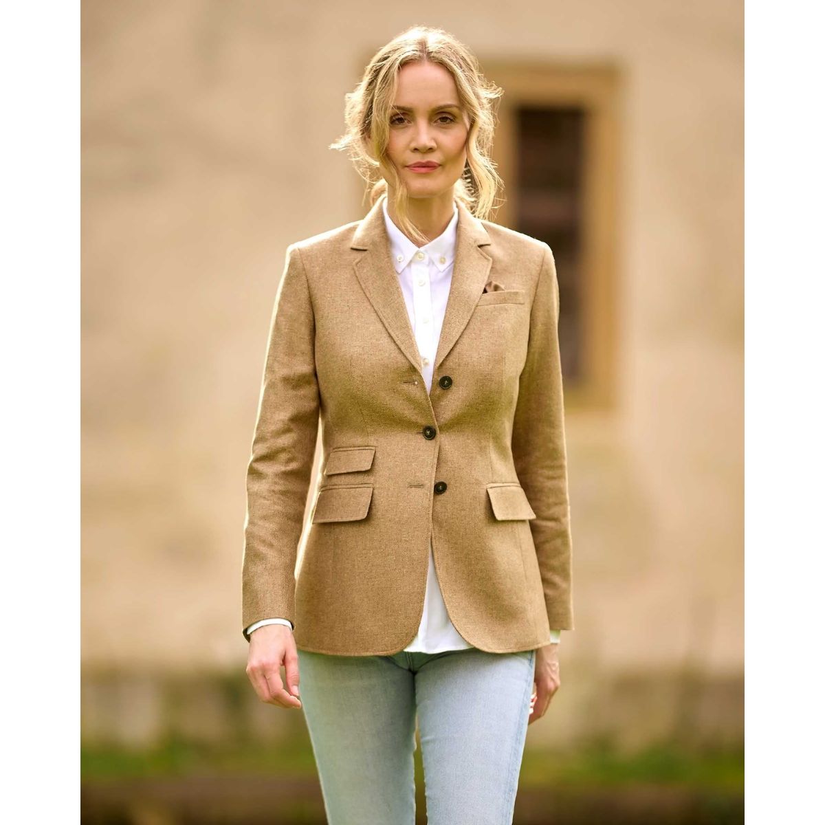 Carola blazer dame, ren silke, sand melange - 42