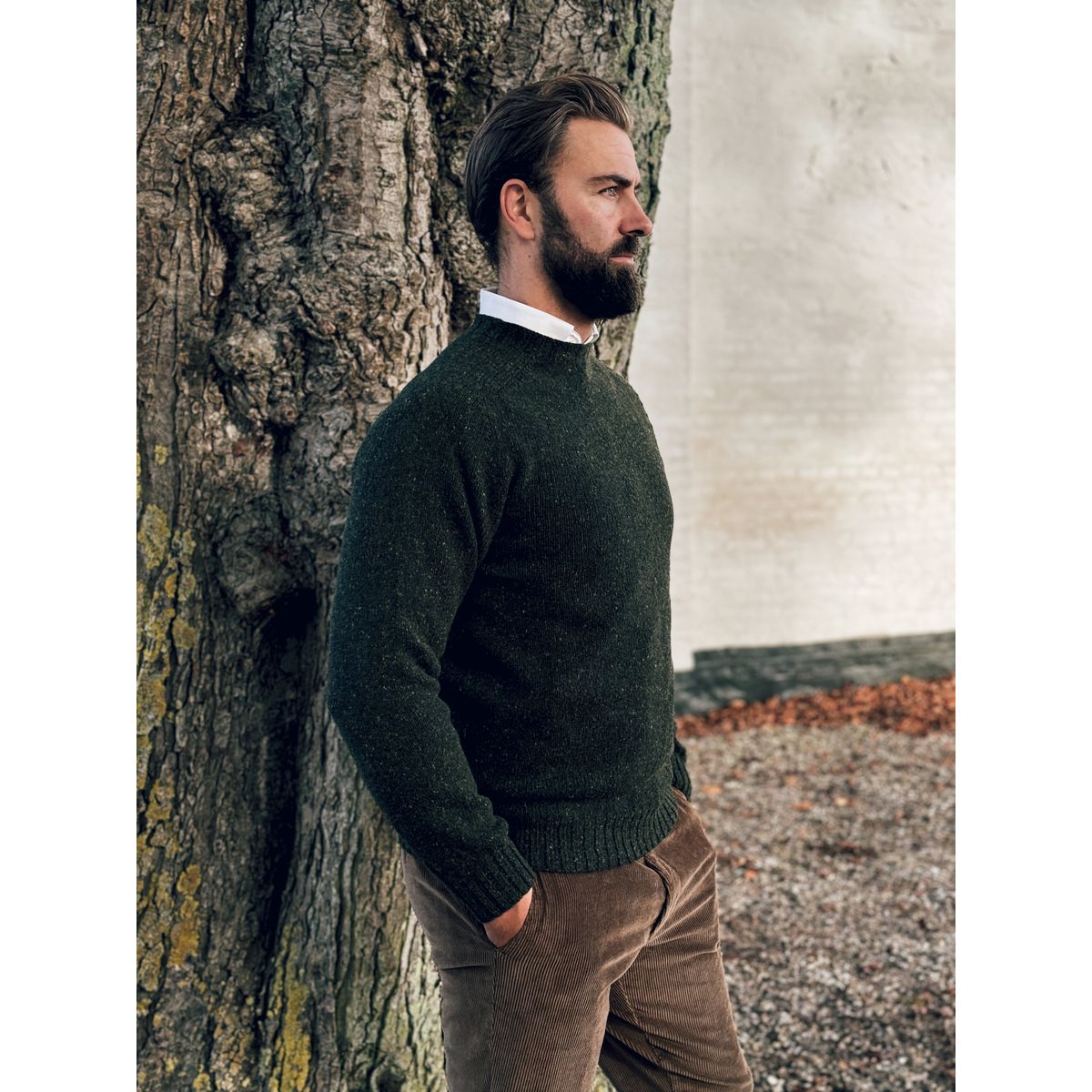 Donegal Jumper rundhalset sweater, Harris Green, Glenugie Nep lammeuld - XS