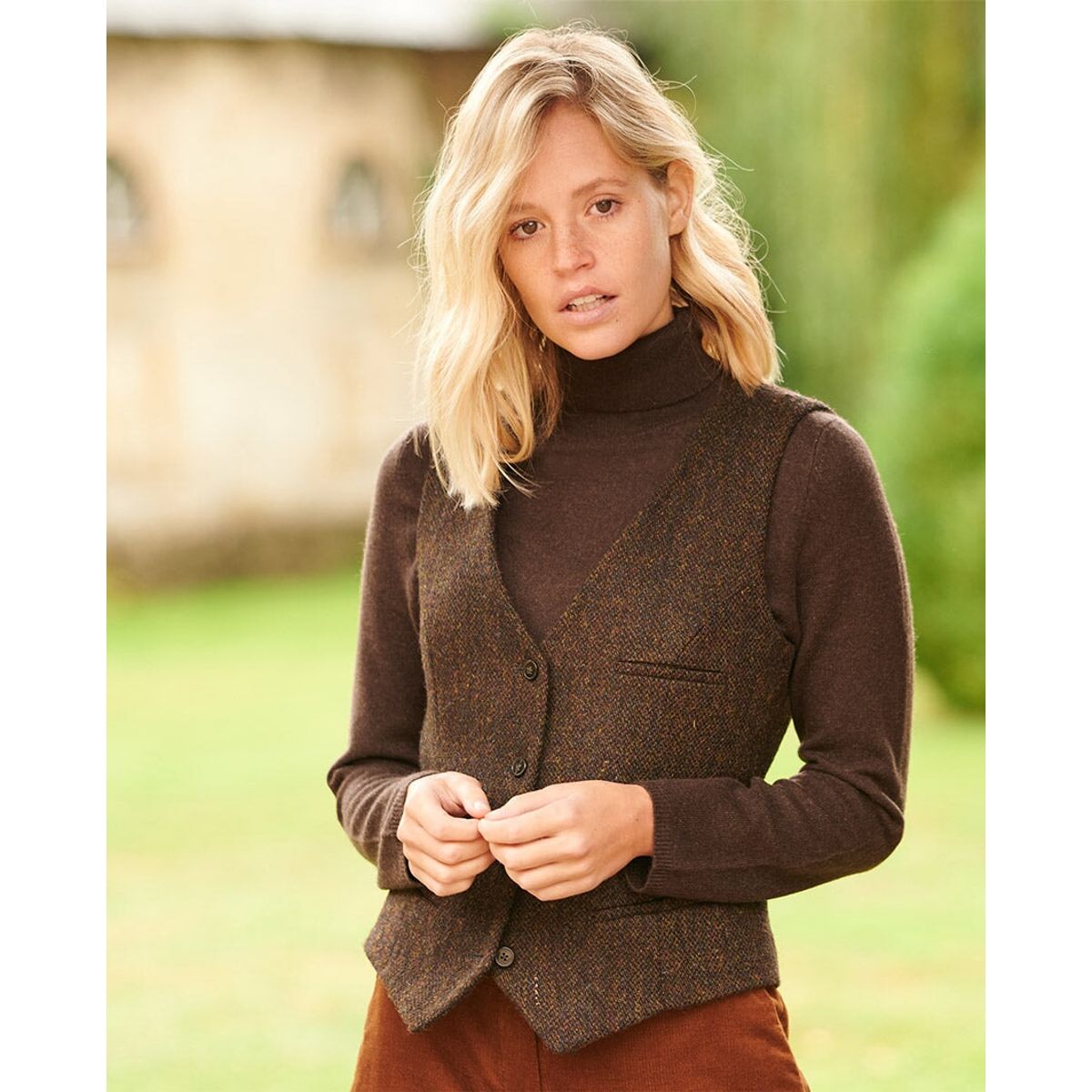 Lea tweed vest, Harris Tweed, brown multicolor - 46