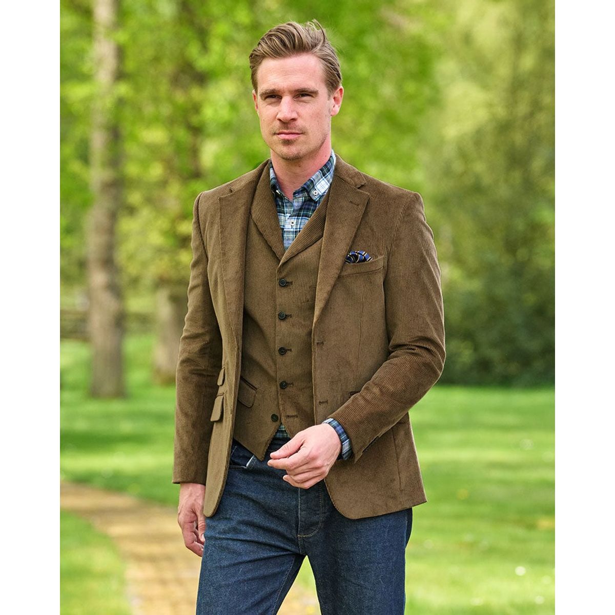 London blazer herre, genova fløjl, mud brun - 52 EU / L