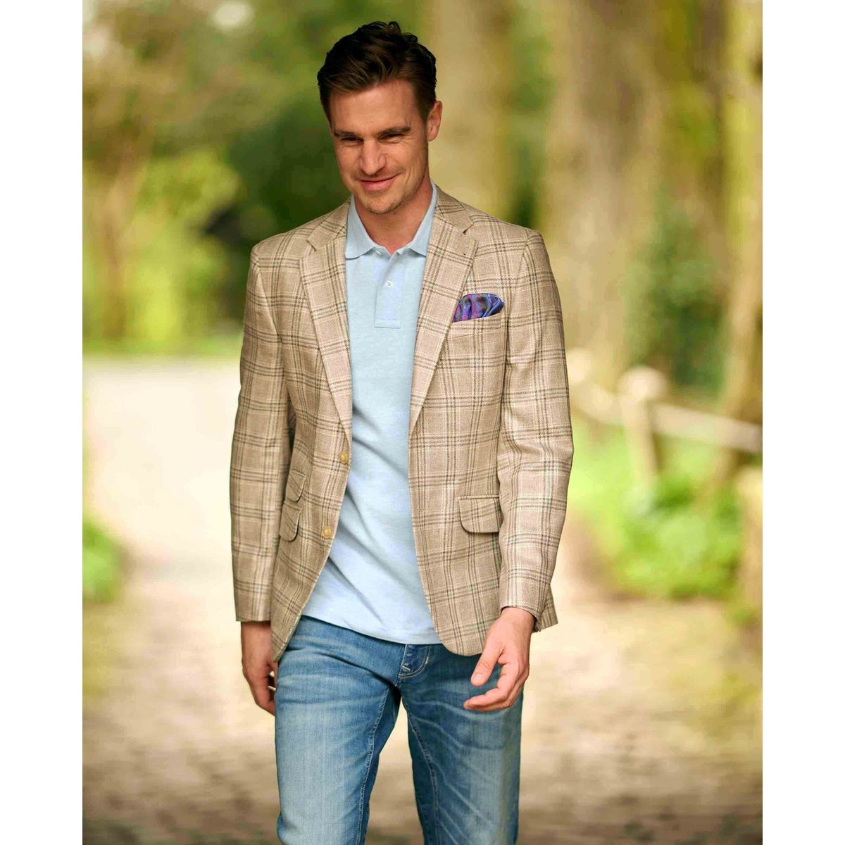 London blazer, ren silke, lys glencheck tern - 102 EU