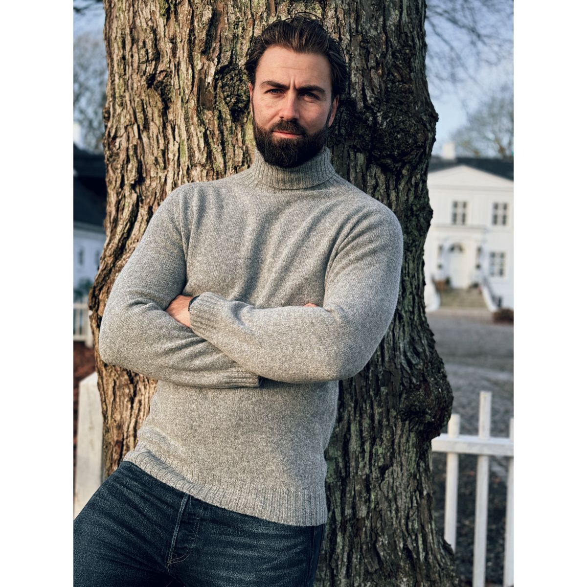 Ballater Roll Neck rullekravesweater, Flannel Grey, Geelong lammeuld - M