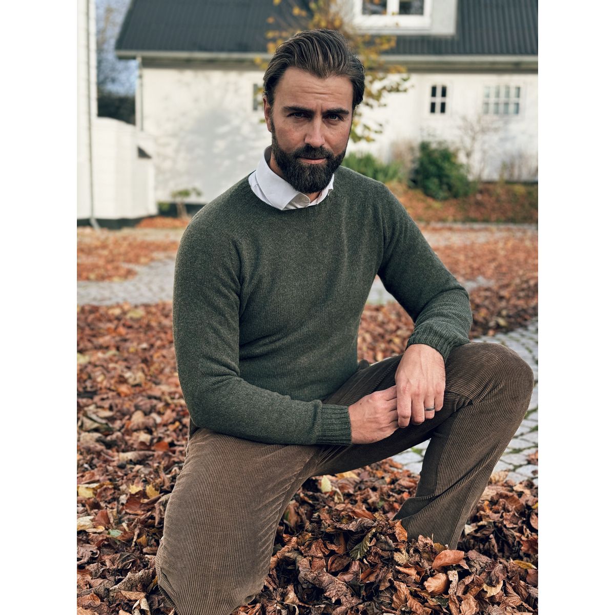 Orton Jumper rundhalset sweater, Loden Green, Geelong lammeuld - XS