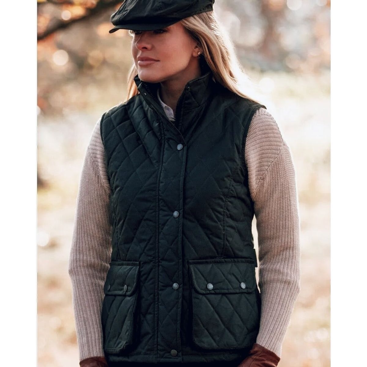 Haxby Ladies Wax Diamond Quilted Gilet vest, olivengrøn - 14/L