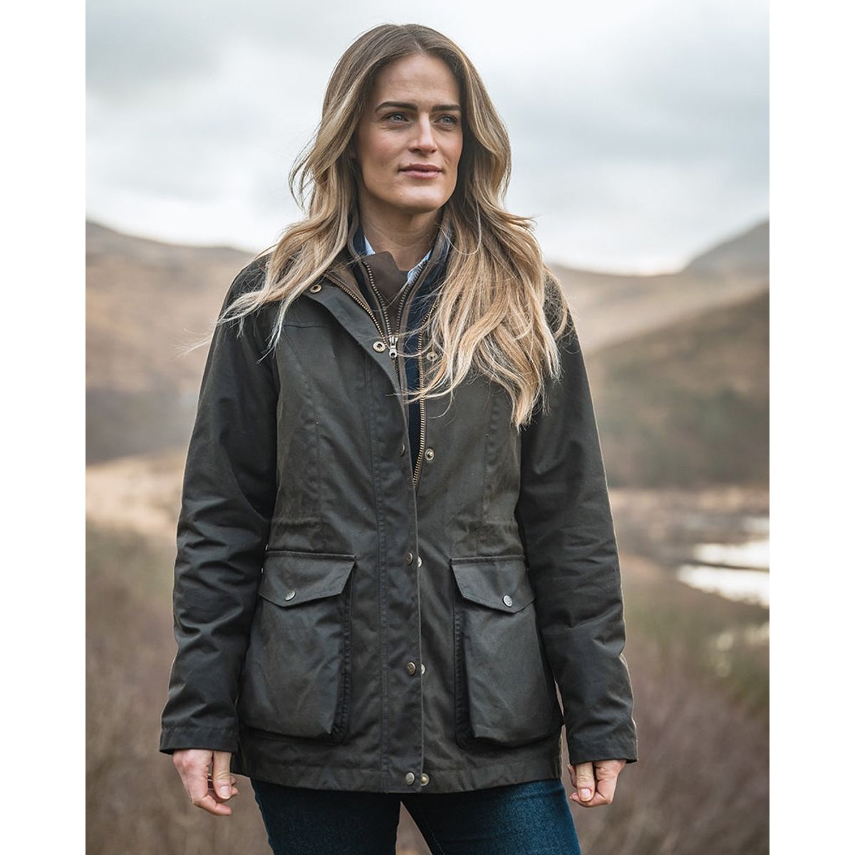 Caledonia Ladies Waterproof Wax Jacket, oilskinsjakke deluxe, olivengrøn - XL (UK16-18)