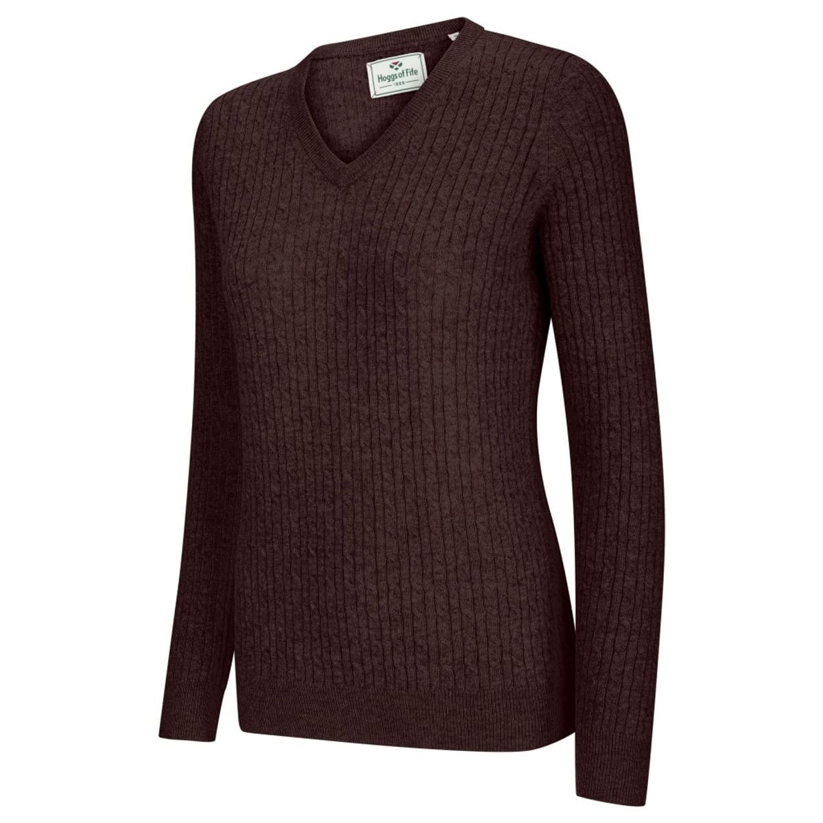 Lauder Ladies V-Neck Cable Pullover, redwood vinrød - S (10-12)