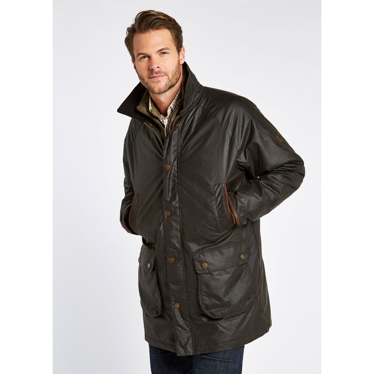 Brunswick Mens Long Oilskin Jacket, mørkegrøn/verdigris med Primaloft vattering - S