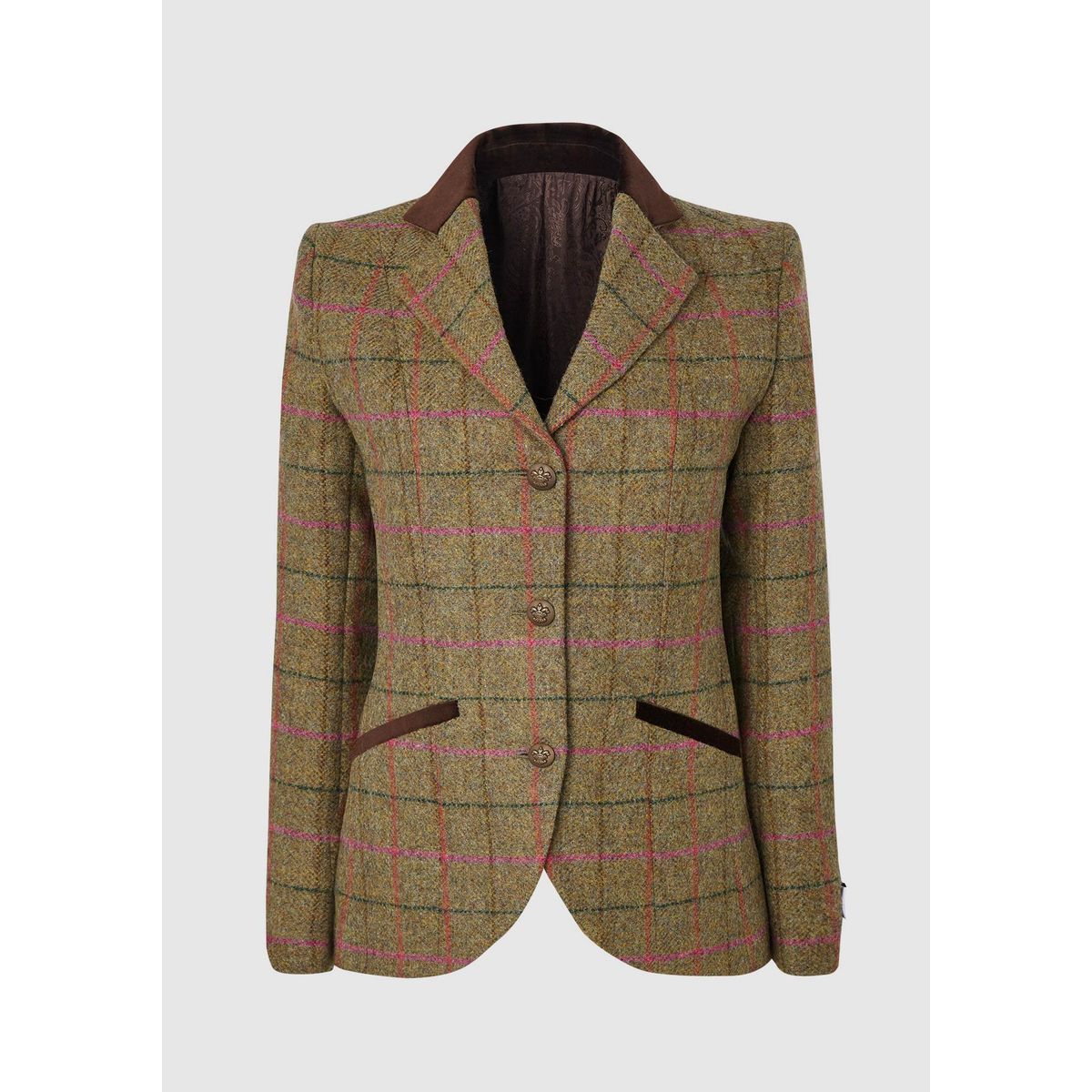 Louise Jacket Yorkshire Tweed, gulgrøn m. pink tern - 12 (M)