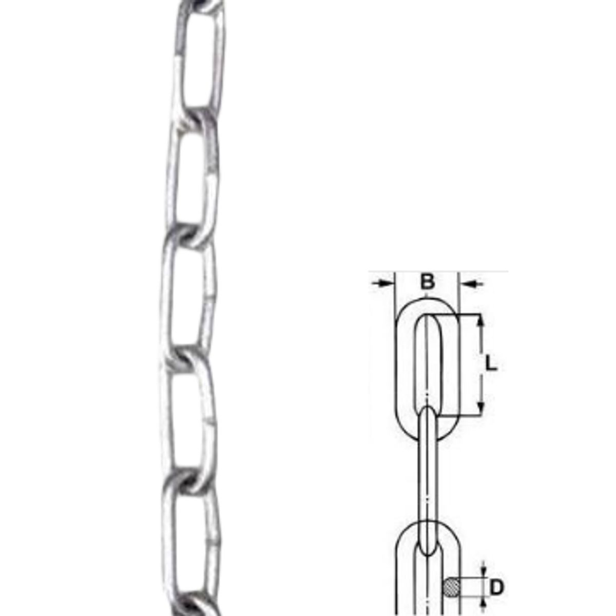 6x42mm Langleddet Varmgalv. Kæde, 30 Meter. - Din763