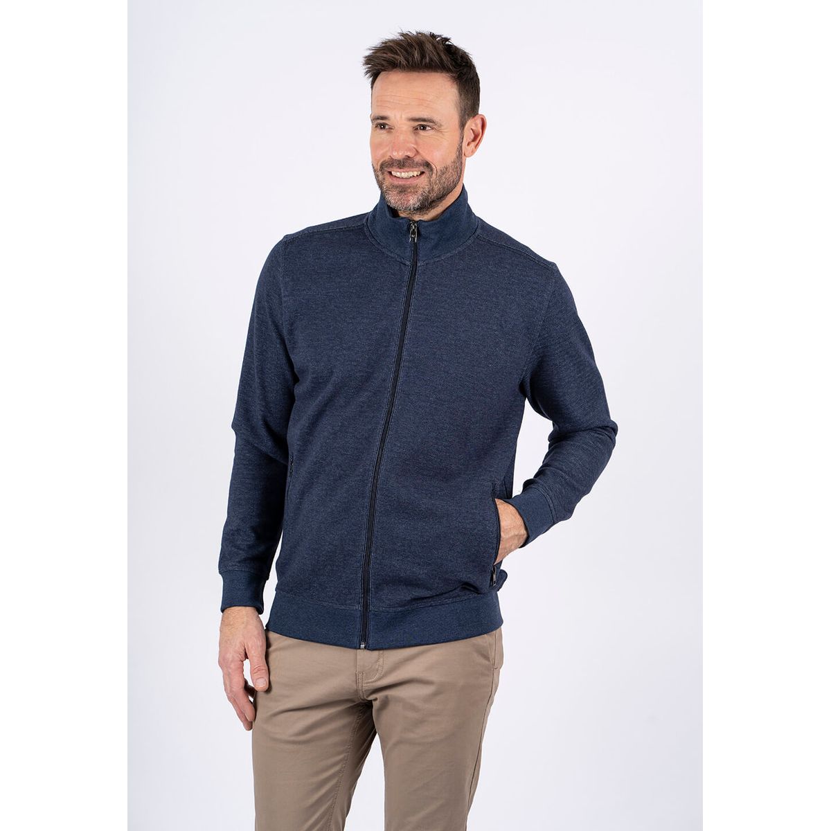 Pre End - Chest sweat cardigan med lommer i navy