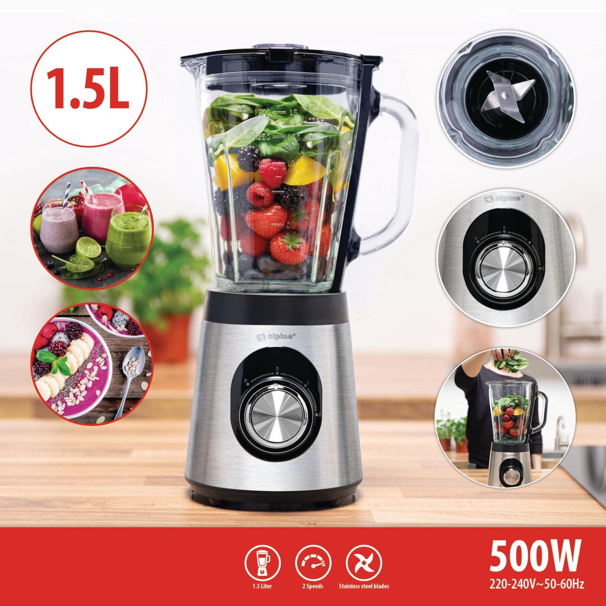 Alpina Blender 1,5L - Robust og Brugervenlig - WeDoBetter.dk