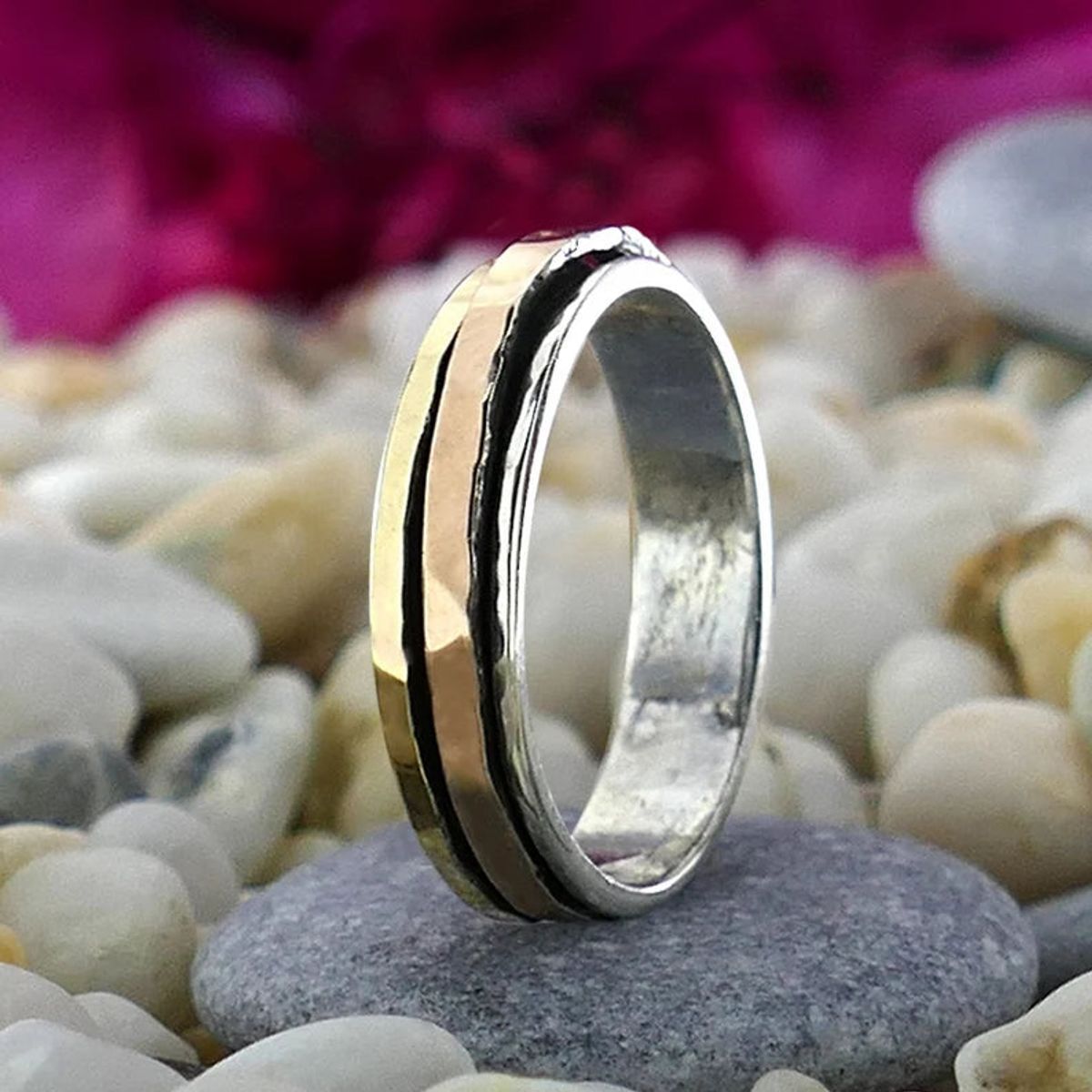 Smal spinner ring - sølv, roseguld og guld, 61