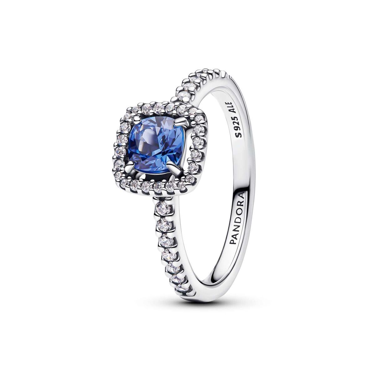 Pandora - Sparkle Square Blue Halo ring Sølv sterlingsølv