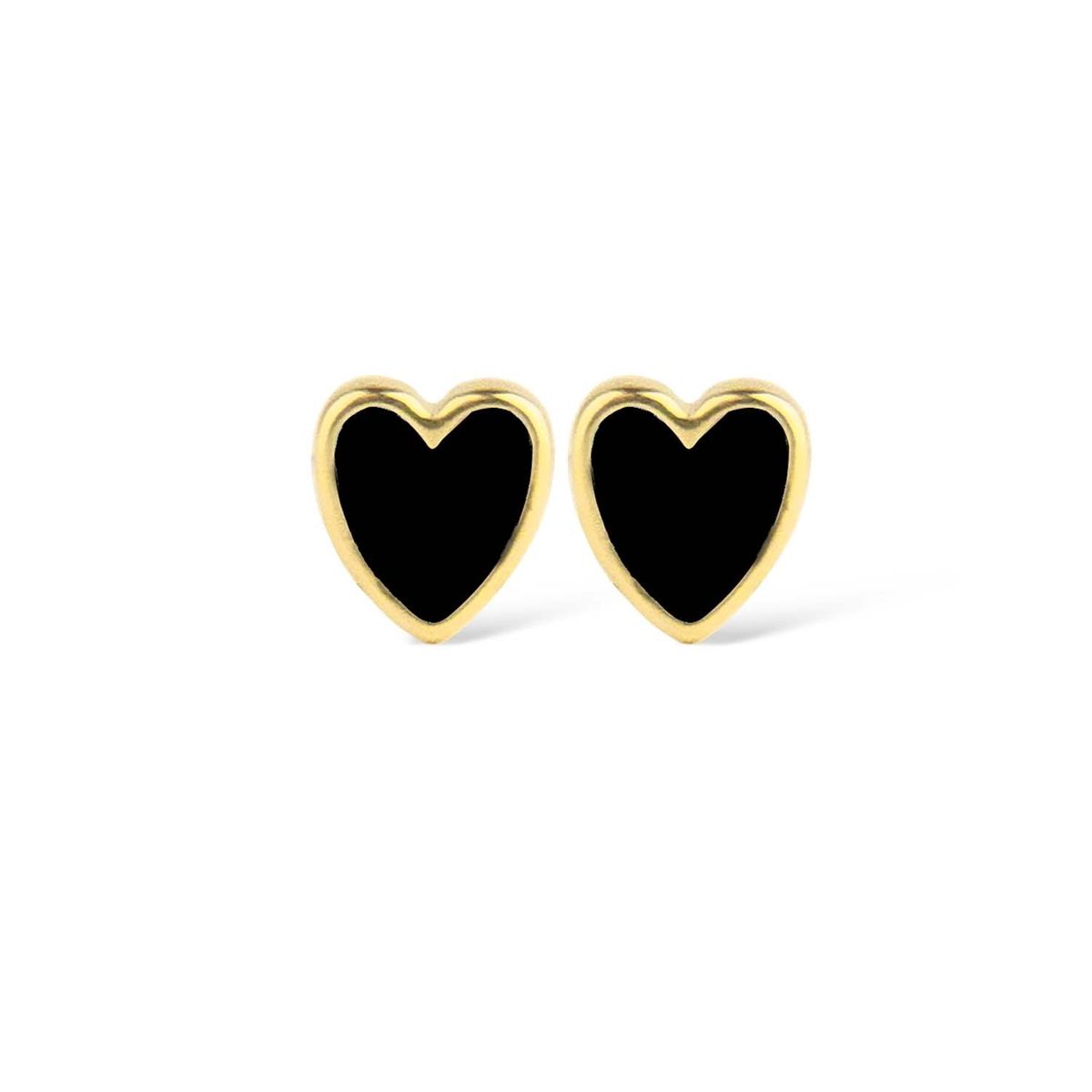 Jeberg Jewellery - Petite Heart Me Black Enamel ørestikker Forgyldt sølv sterlingsølv