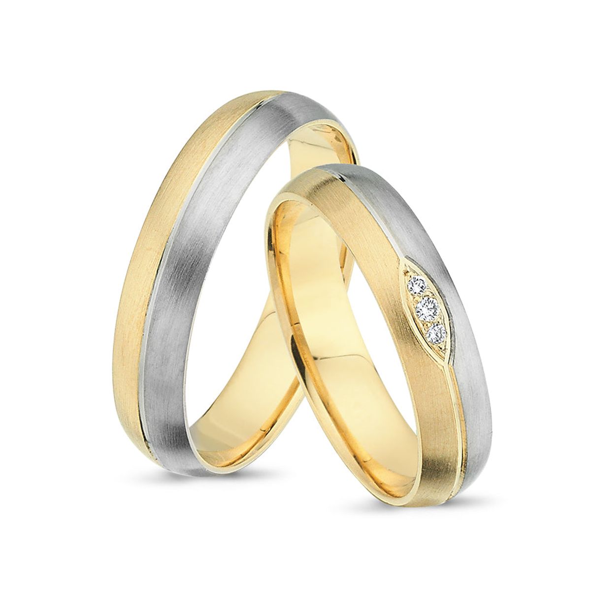 Nuran - Vielsesring bicolor 3x0,01ct w/vs 14 kt guld og hvidguld