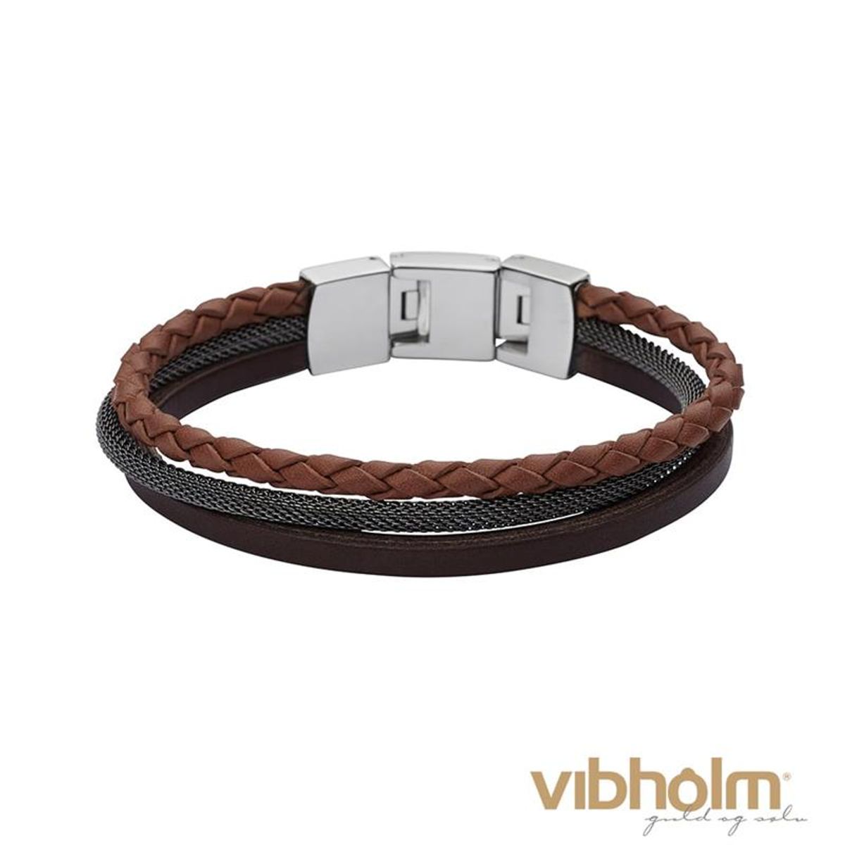 FOSSIL - Casual Armbånd Herre sort/brun læder/stål JF02213040