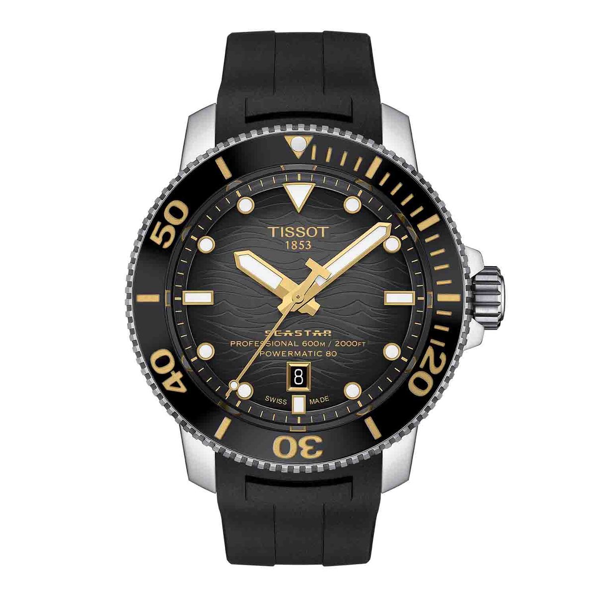 Tissot - Seastar 2000 Proffessional Powermatic 80 sort, 46mm T1206071744101 Rustfrit stål