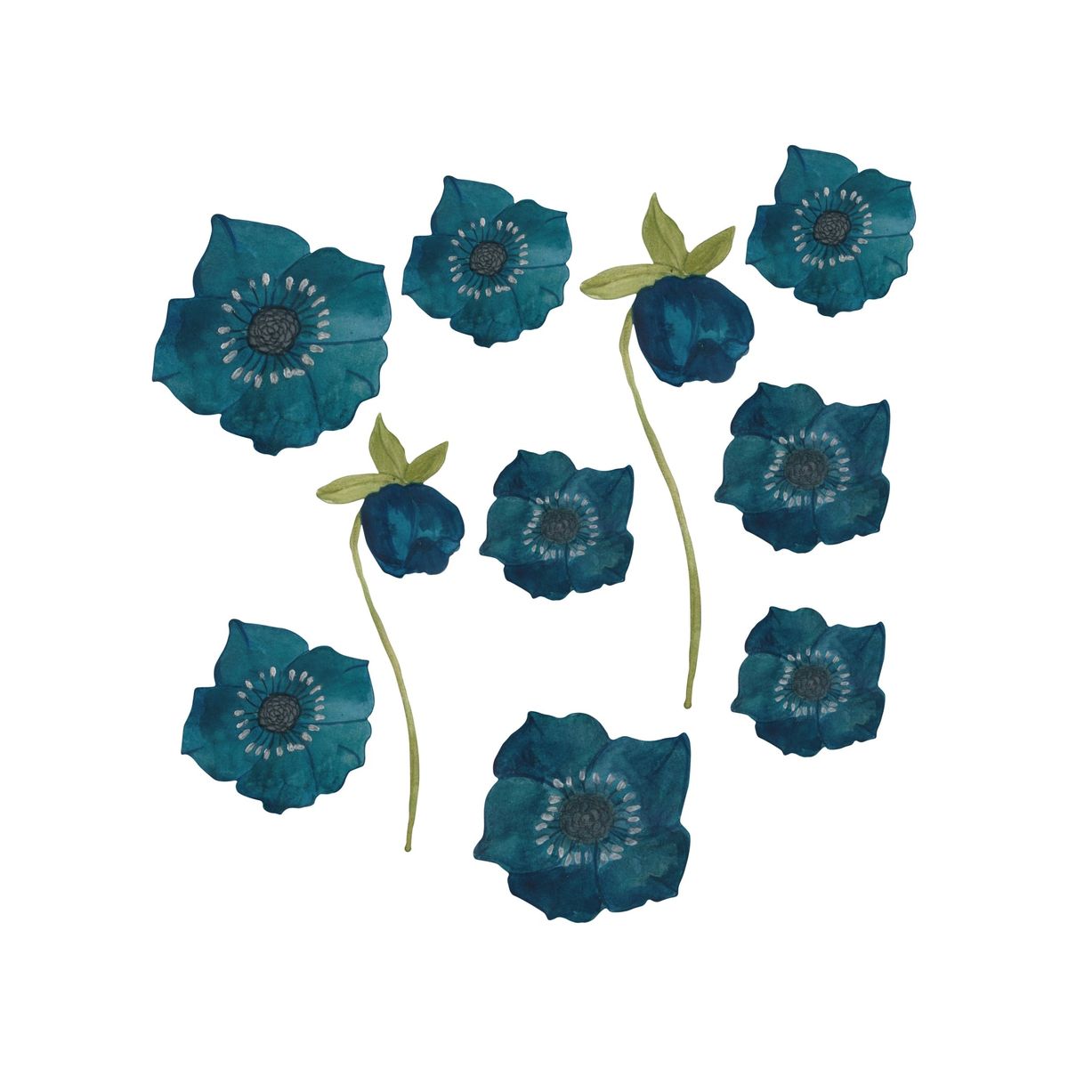 That's Mine - Wallsticker Blue flowers 10 stk. - Multi