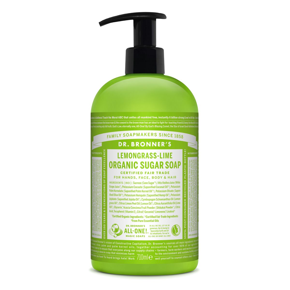 DR. BRONNER - ORGANIC SUGAR SOAP - SÆBE M. CITRONGRÆS & LIME - Sæbe - Dr. Bronner's - StudioBuus