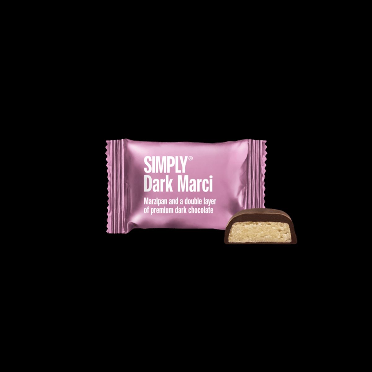 Simply® Dark Marci - 75 Bites | Marcipan og et dobbelt lag premium mørk chokolade