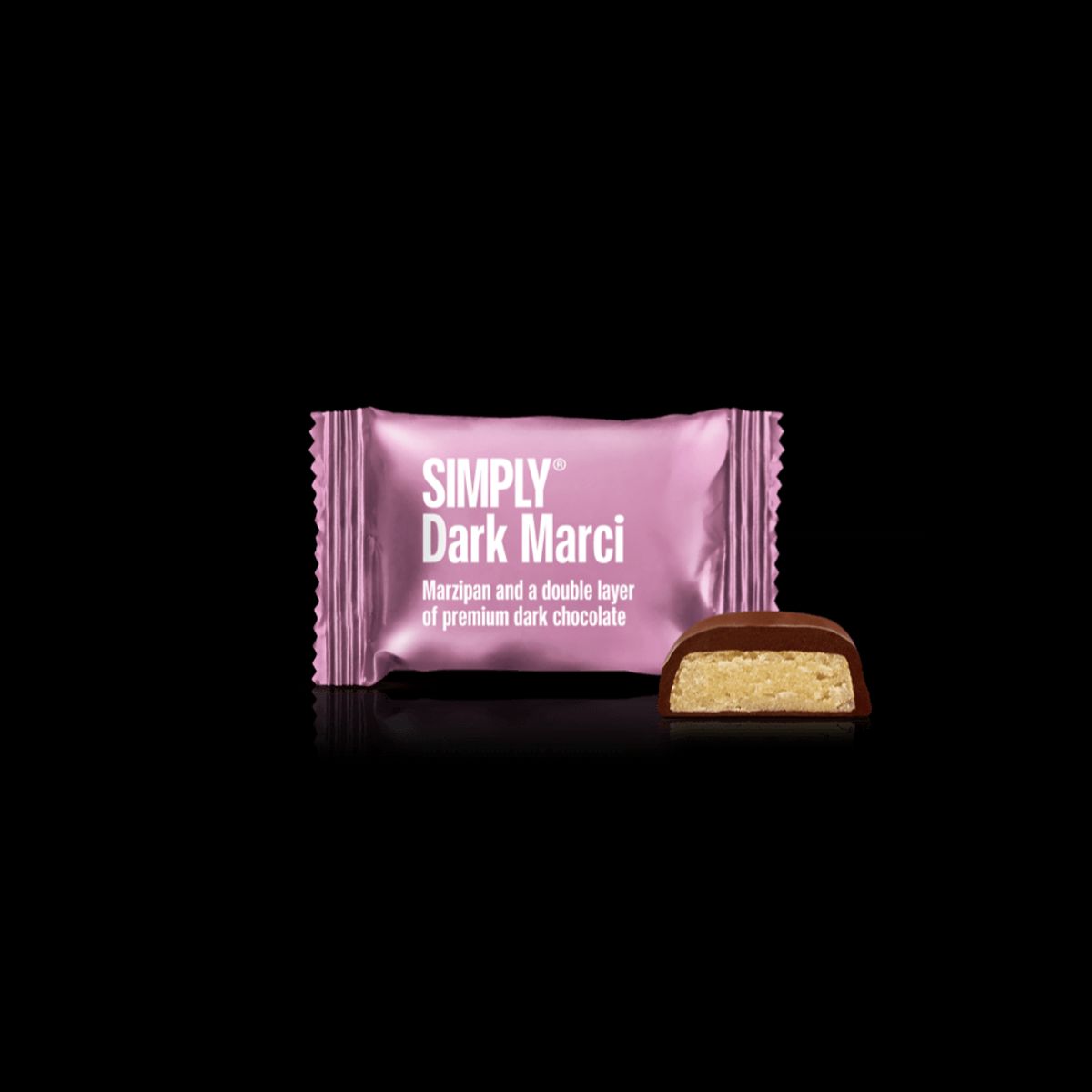 Simply® Dark Marci - 75 Bites | Marcipan og et dobbelt lag premium mørk chokolade