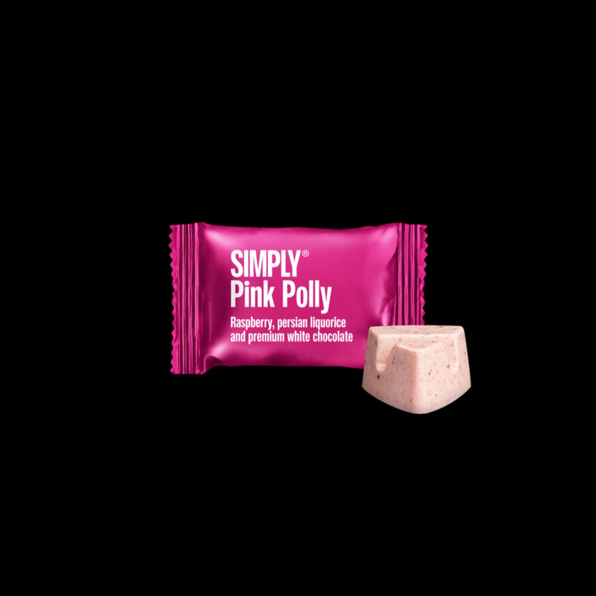 Simply® Pink Polly - 75 Bites | Hindbær, persisk lakrids og premium hvid chokolade