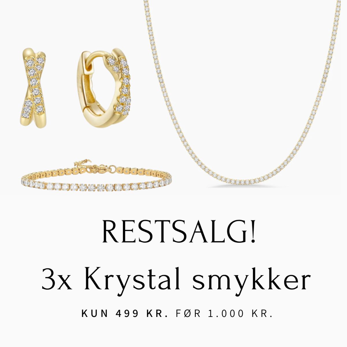 Restsalg 3x Krystal smykker - Guld