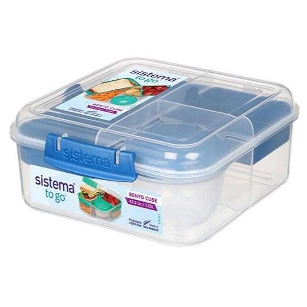 Sistema Bento Madkasse - Ruminddelt med Bæger - 1,25L - Klar/Ocean Blue