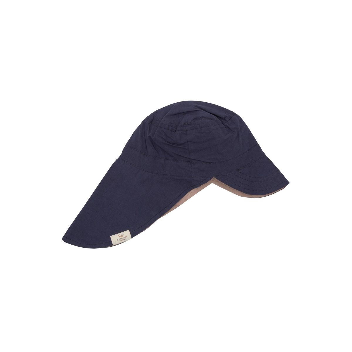 VENDBAR POPLIN SOLHAT MED NAKKESKYGGE - NAVY BEIGE - NAVY BEIGE / 3-4Y