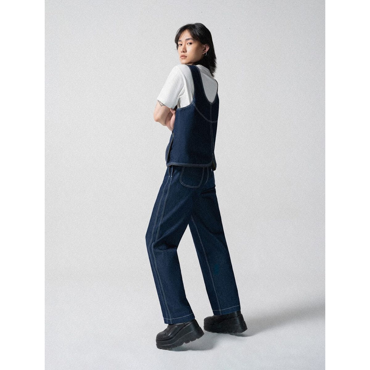 DOUBLE SIDESEAM DENIM PANTS FEMALE - Large