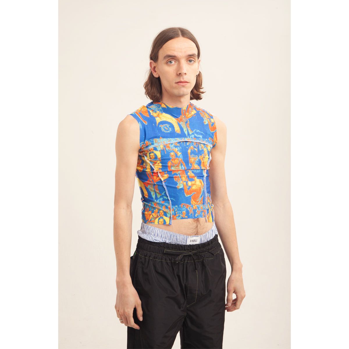 UNISEX PRINTED ASYMMETRIC LYCRA TOP - X- Small