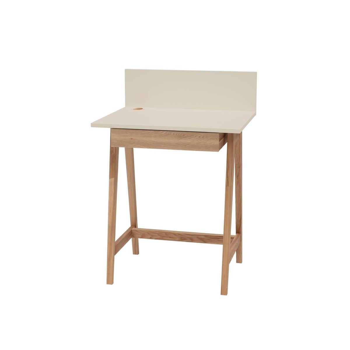 LUKA Asketræ Skrivebord 65x50cm med Skuffe / Brun Beige