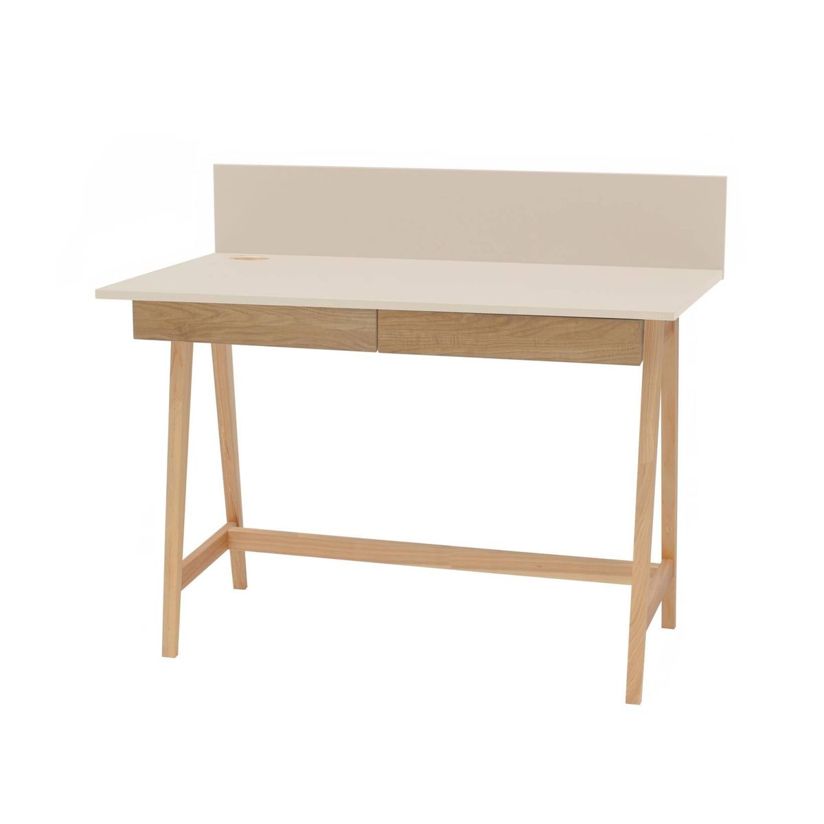 LUKA Asketræ Skrivebord 110x50cm med Skuffe Brun Beige