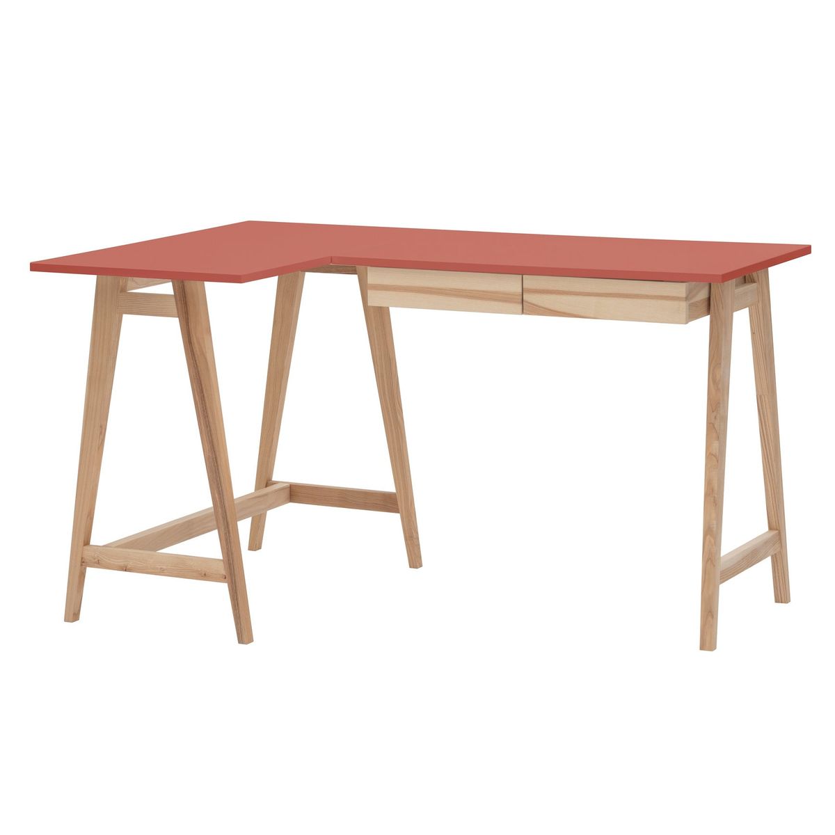 LUKA Asketræ Hjørneskrivebord B135 x D85cm Antik pink Venstre Side