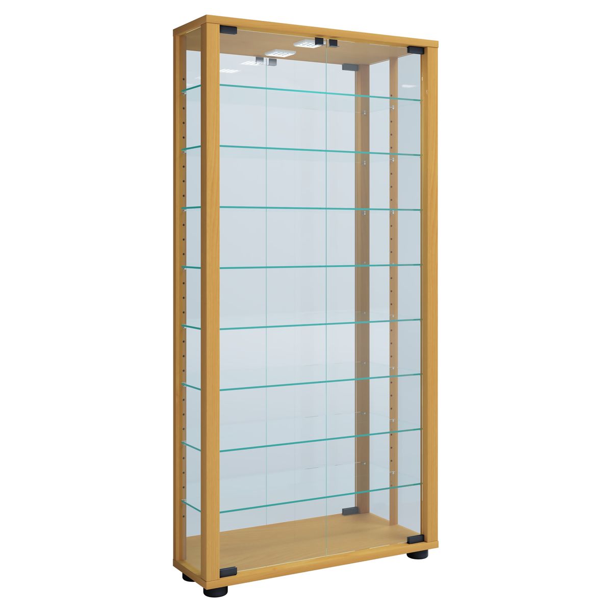 Gulv Vitrineskab "Lumo Maxi" Med Spejl | Inkl. Led Lys, 115 x 59 x 18 cm, farve: bøg