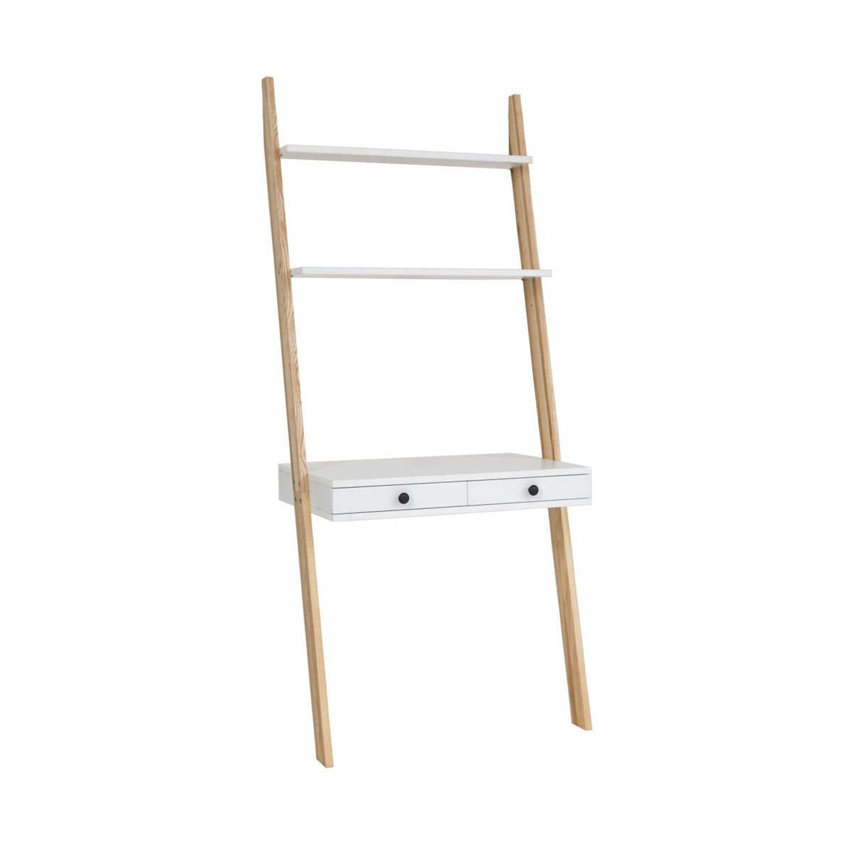 LENO Stigehylde Skrivebord 79x183cm - Asketræ / Hvid