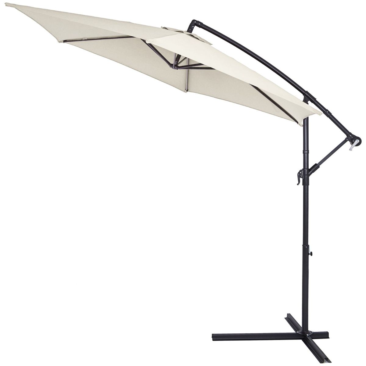 Hængeparasol - Parasol med stativ, 330 cm, UV-beskyttelse 40+, creme hvid