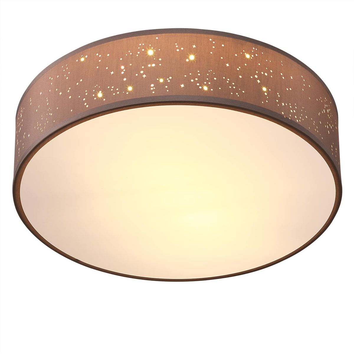 Loftslampe taupe stof Ø30cm stjernehimmel