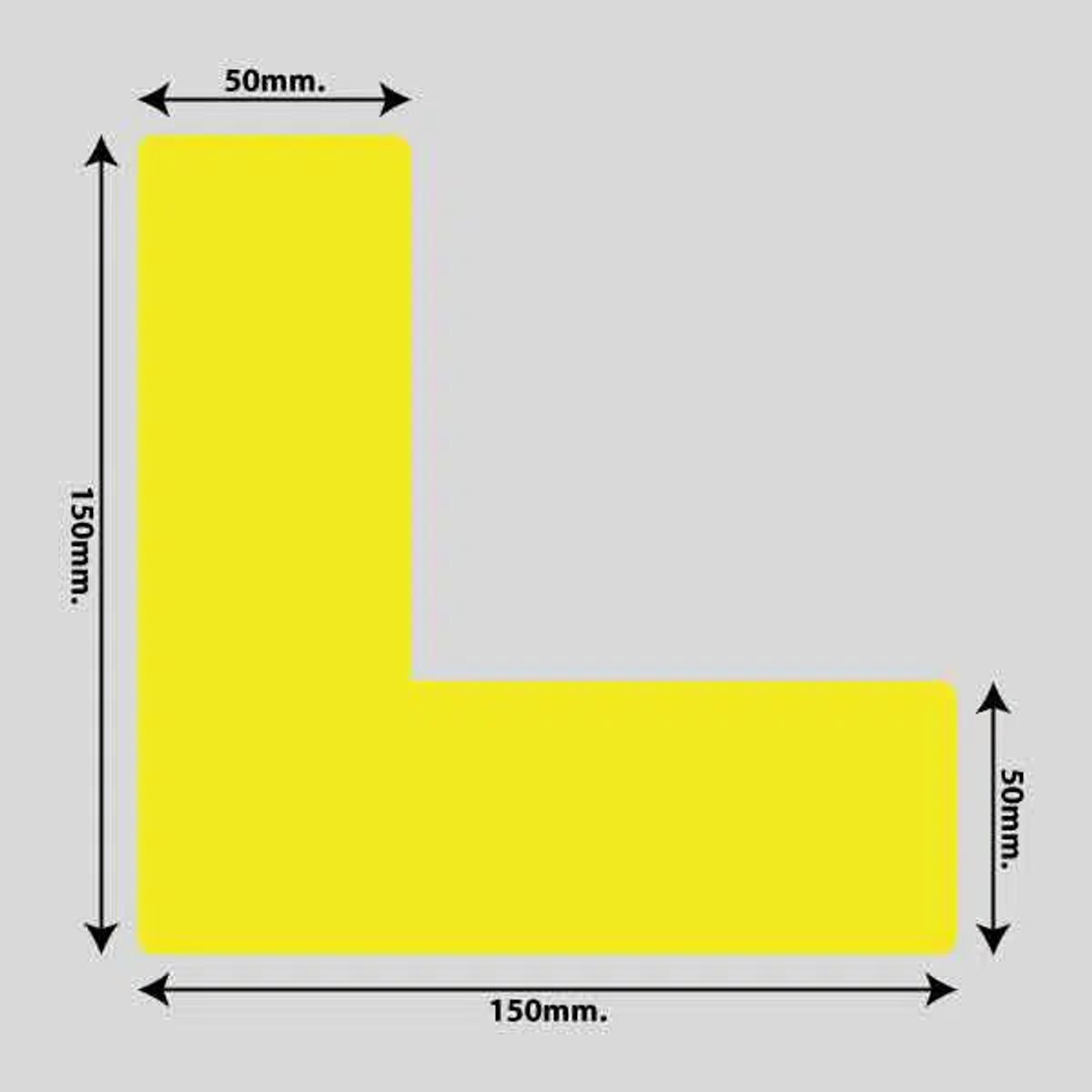 Gulvmarkerings Tape og Symboler. - Gul / Vinkel 150mm x 150mm (10 stk. pakke)