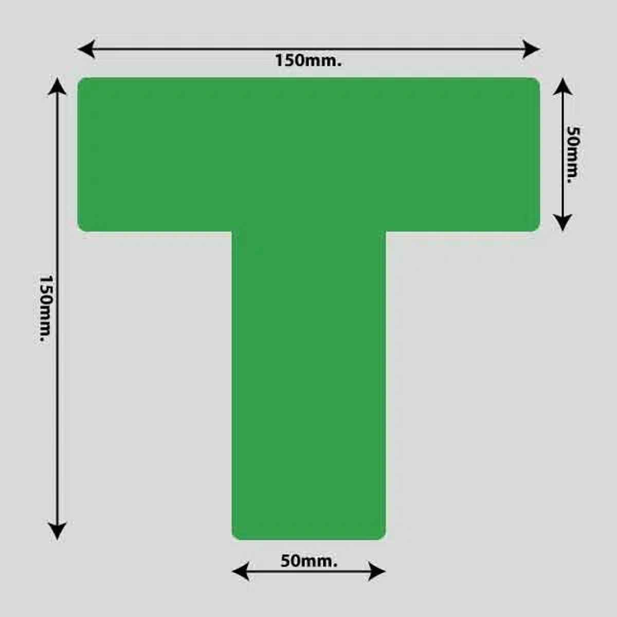 Gulvmarkerings Tape og Symboler. - Grøn / T-Markering 150mm x 150mm (10 stk. pakke)