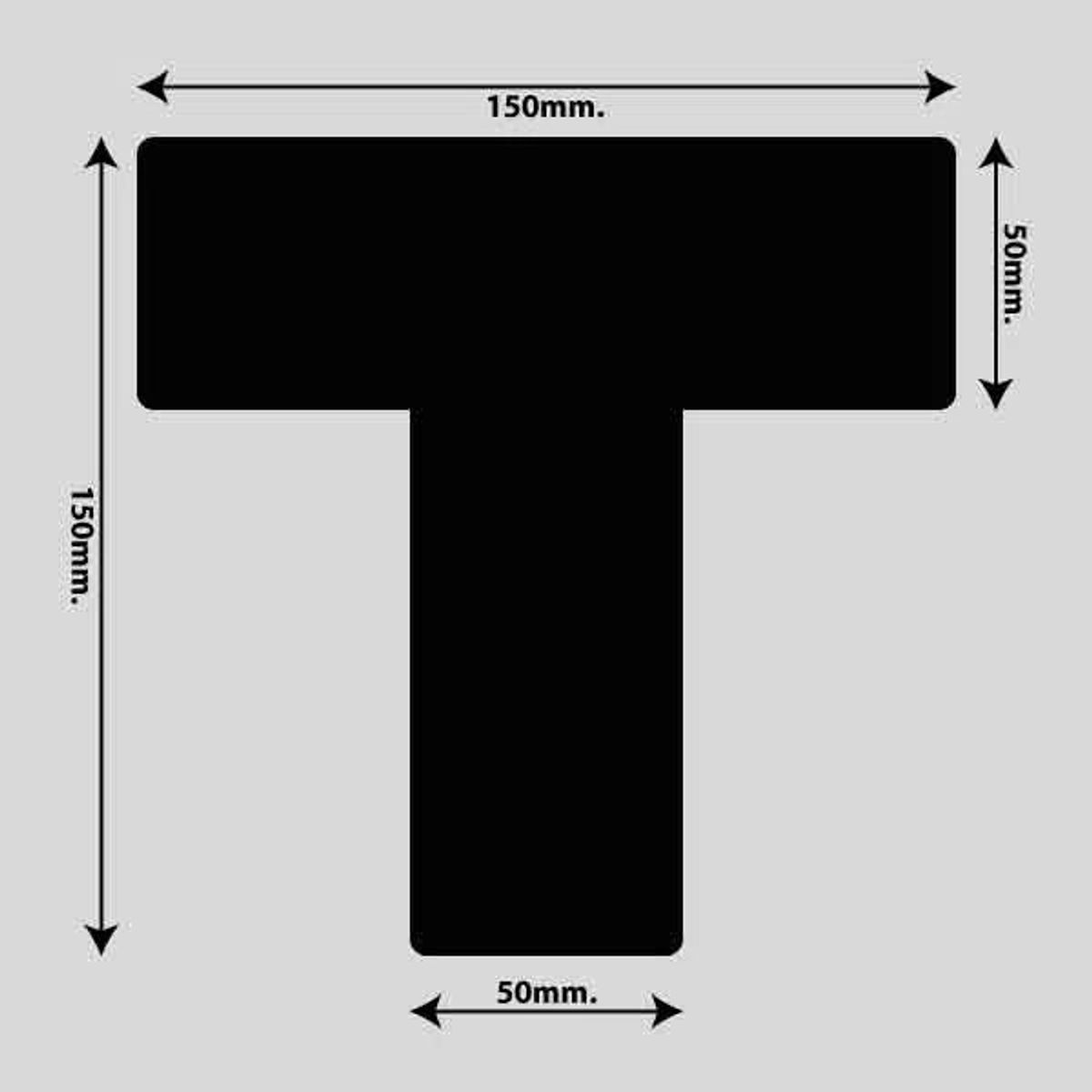 Gulvmarkerings Tape og Symboler. - Sort / T-Markering 150mm x 150mm (10 stk. pakke)