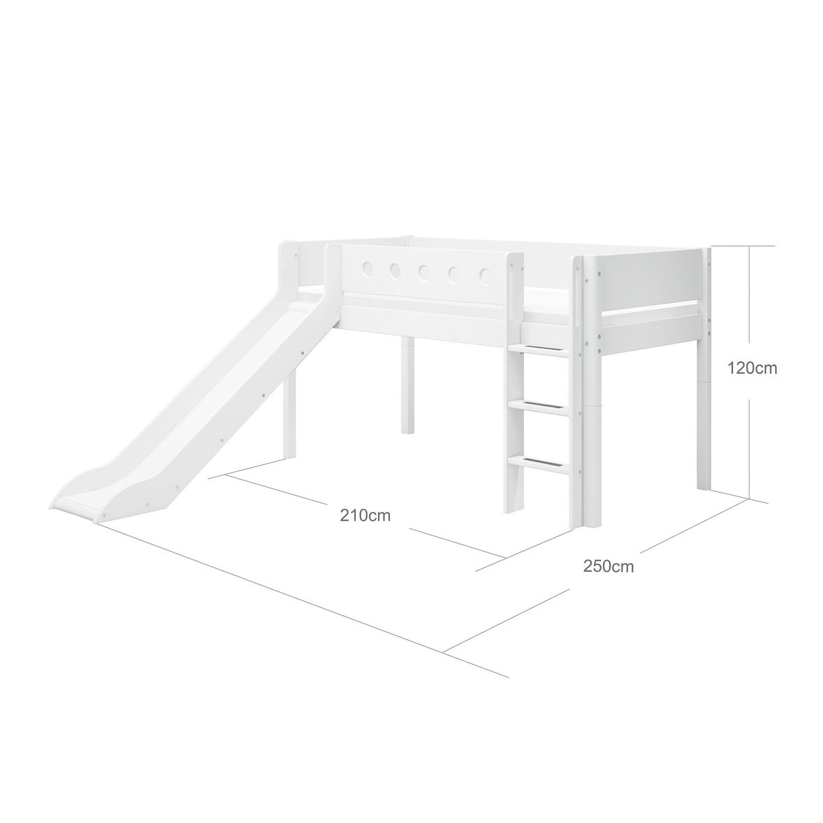 FLEXA Halvhøj seng med lige stige og rutsjebane 210.0 cm x 120.0 cm x 250.0 cm White