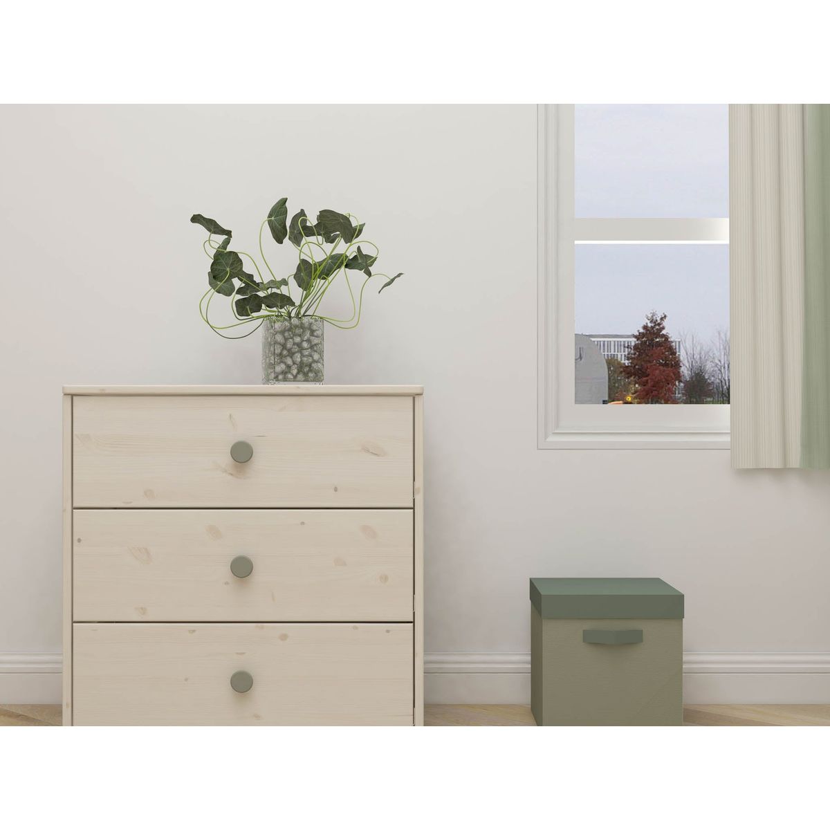 FLEXA Kommode, 3 skuffer 74.5 cm x 72.0 cm Natural Green/White Washed Pine