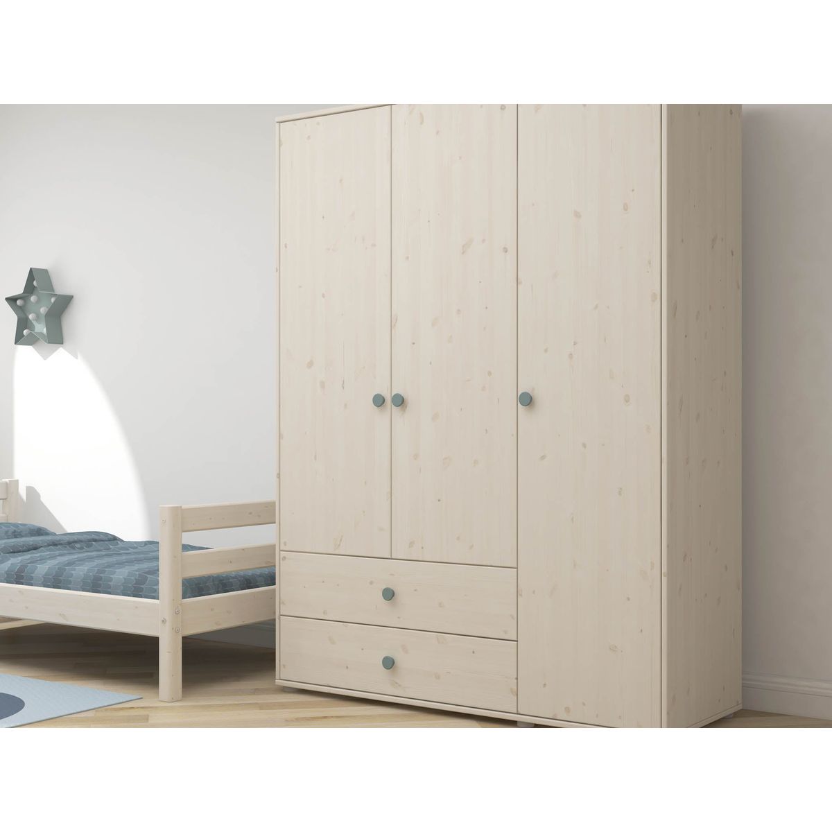 FLEXA Garderobeskab 202.5 cm x 150.0 cm Light Teal/White Washed Pine