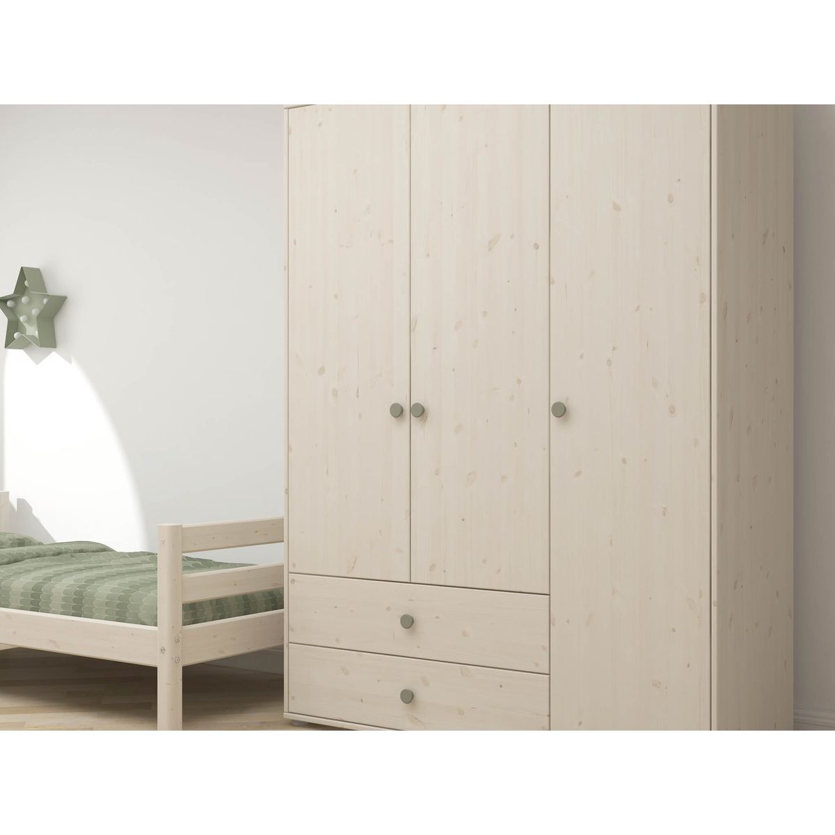 FLEXA Garderobeskab 202.5 cm x 150.0 cm Natural Green/White Washed Pine