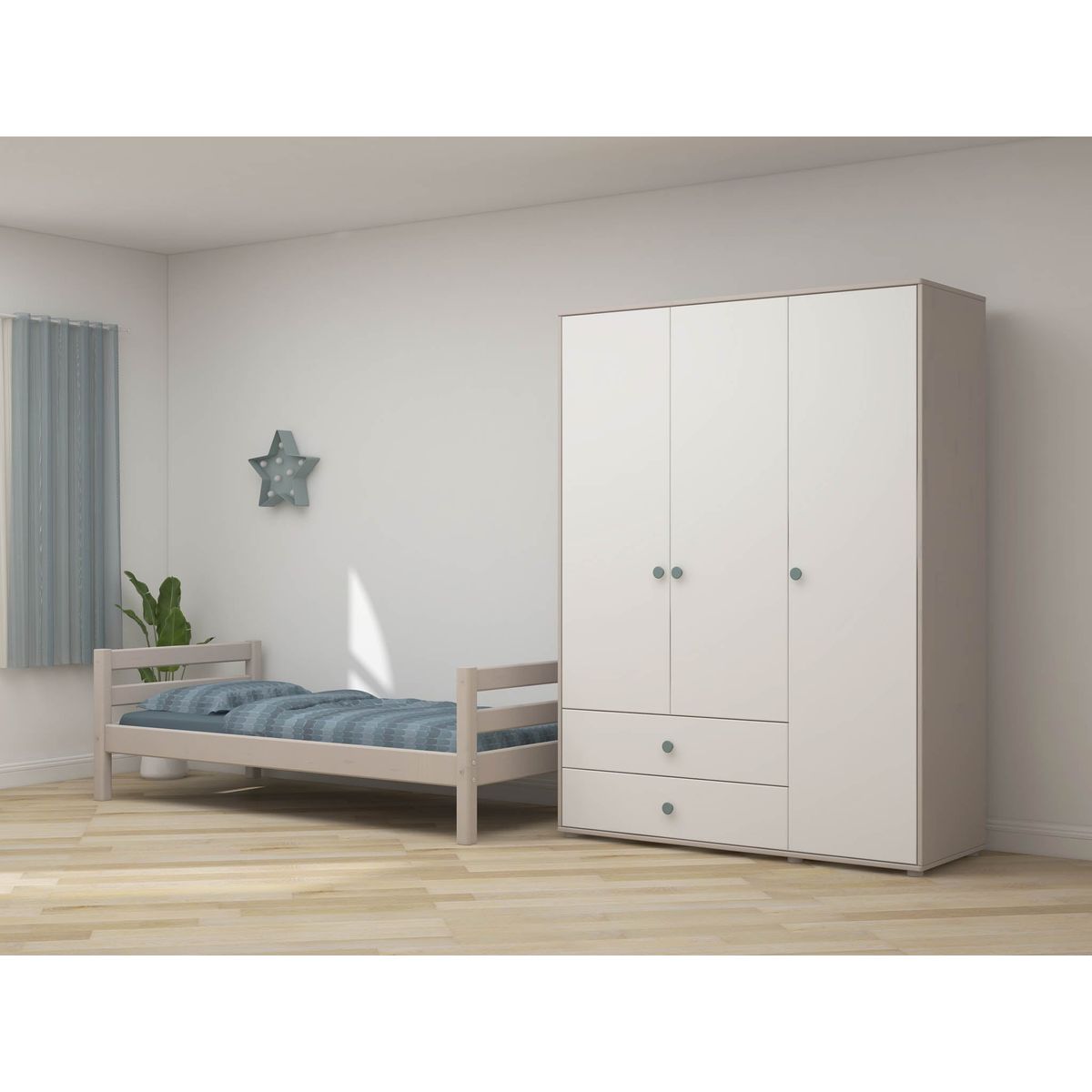 FLEXA Garderobeskab 202.5 cm x 150.0 cm Light Teal/Grey Washed Pine